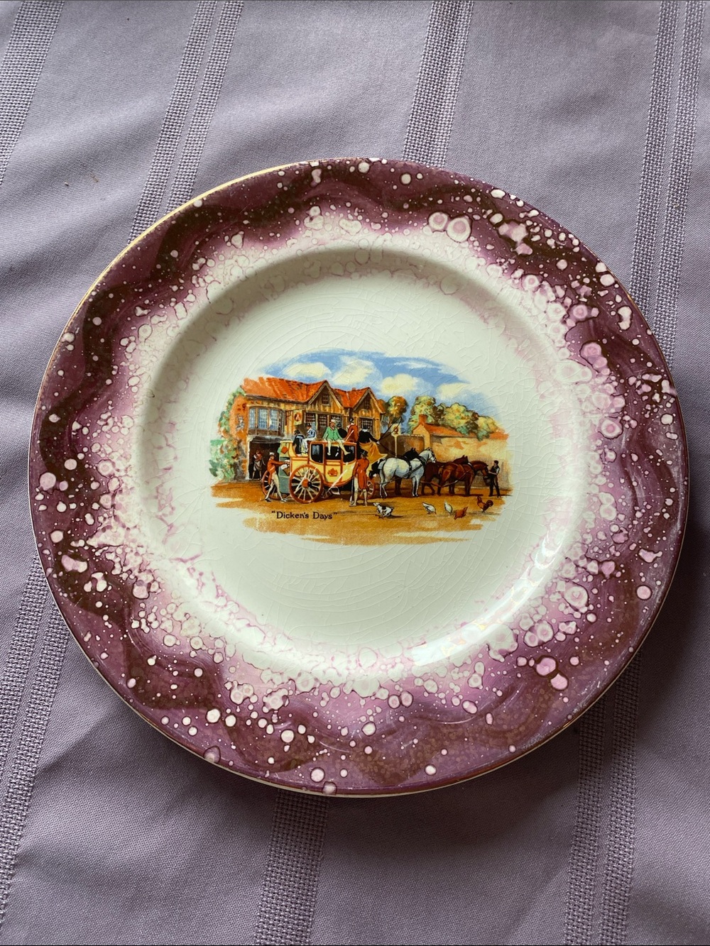 Decorative 'Dickens Days' Plate in Purple and White